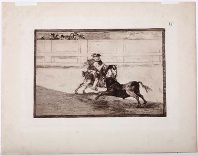 Goya Francisco (fuendetodos, 1746 – Bordeaux, 1828)un Caballero Espanol En Plaza Quebrando Rejonc...