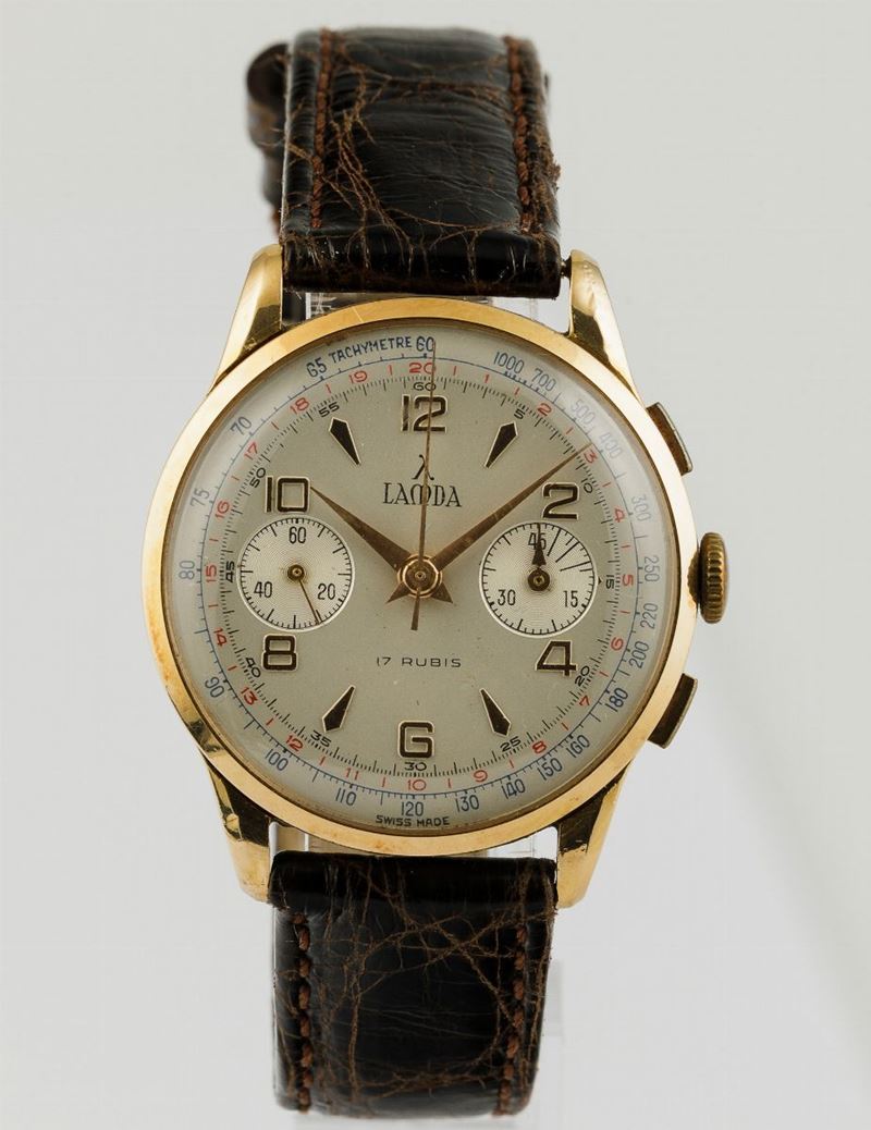 LAMDA -  Cronografo da polso due contatori in oro 18k fine anni '40  - Auction Watches | Timed Auction - Cambi Casa d'Aste