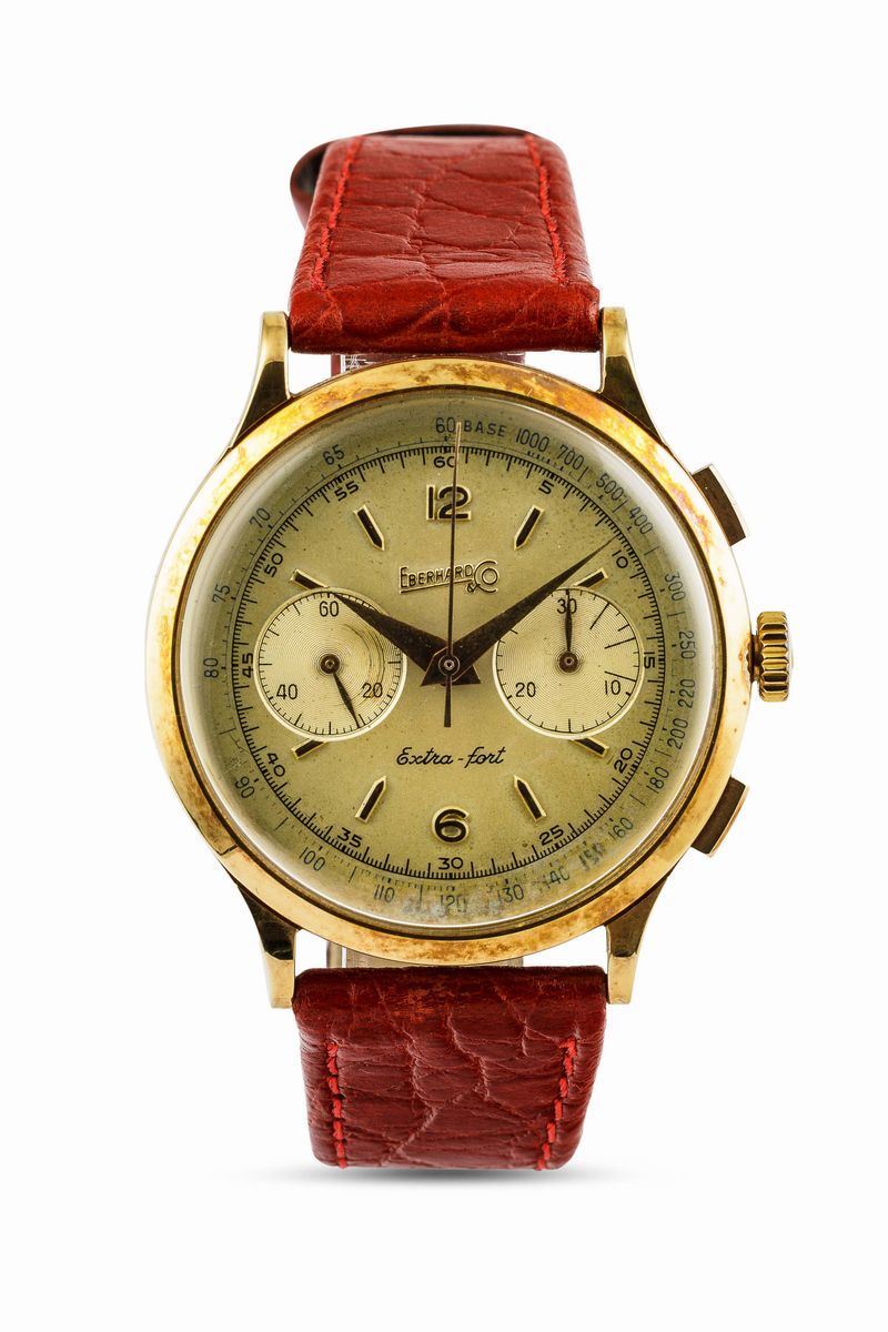 EBERHARD - Extrafort ref 14007 cronografo due contatori d'oro 18k con tasti quadri, carica manuale anni '50  - Auction Watches and Pocket Watches - Cambi Casa d'Aste