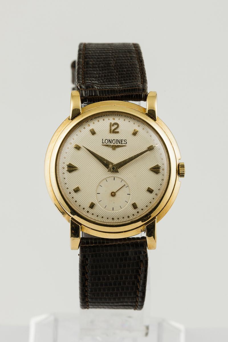 LONGINES - Orologio in oro 18k, carica manuale con quadrante bianco guillochè e piccoli secondi in basso  - Auction Watches | Timed Auction - Cambi Casa d'Aste