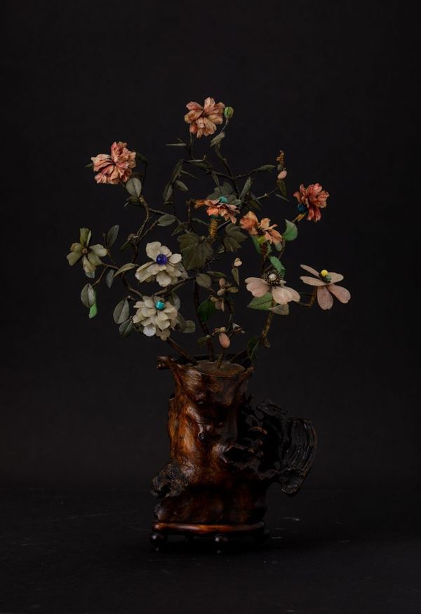A wood and jade vase, China, Qing Dynasty