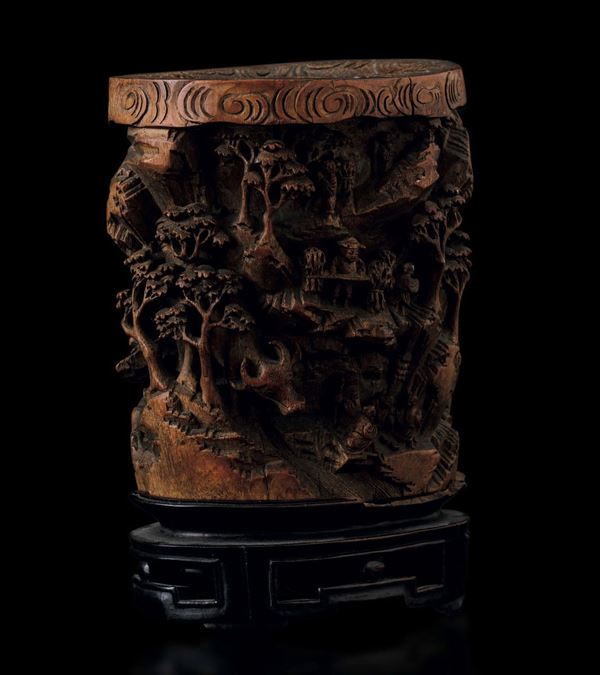 A wooden brushpot, China, Qing Dynasty