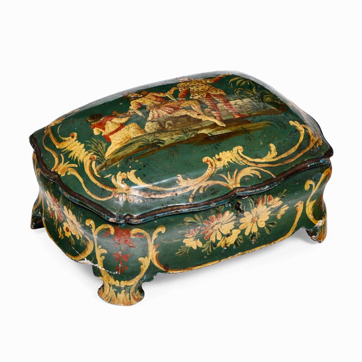 Cofanetto Legno Sagomato, Dipinto, Dorato e Laccato Arte Veneziana del XVIII Secolo
