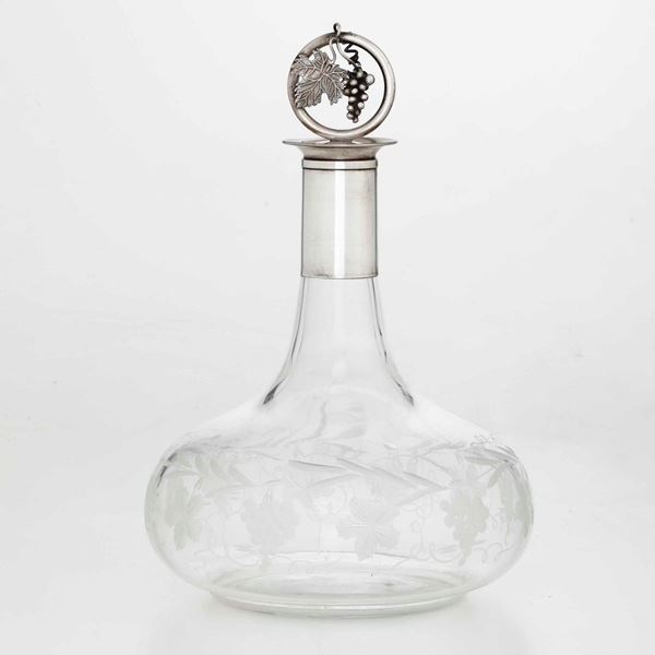 Bottiglia in vetro con coperchio in argento sterling. Argenteria fiorentina del XX-XXI secolo