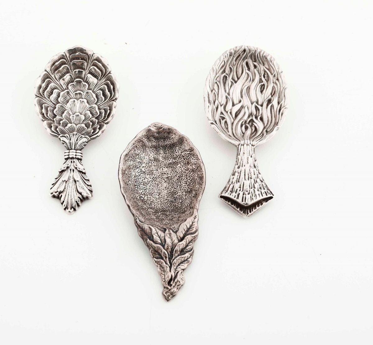 Tre Cucchiai Fitomorfi, Gian Maria Buccellati Argento Fuso e Sagomato con Custodia Originale Ital...