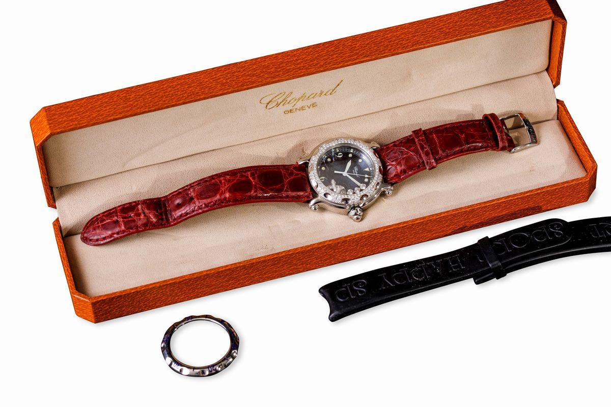 Chopard - Happy Sport in Acciaio e Brillanti con Doppia Lunetta e Cinturino di Ricambio in Gomma....