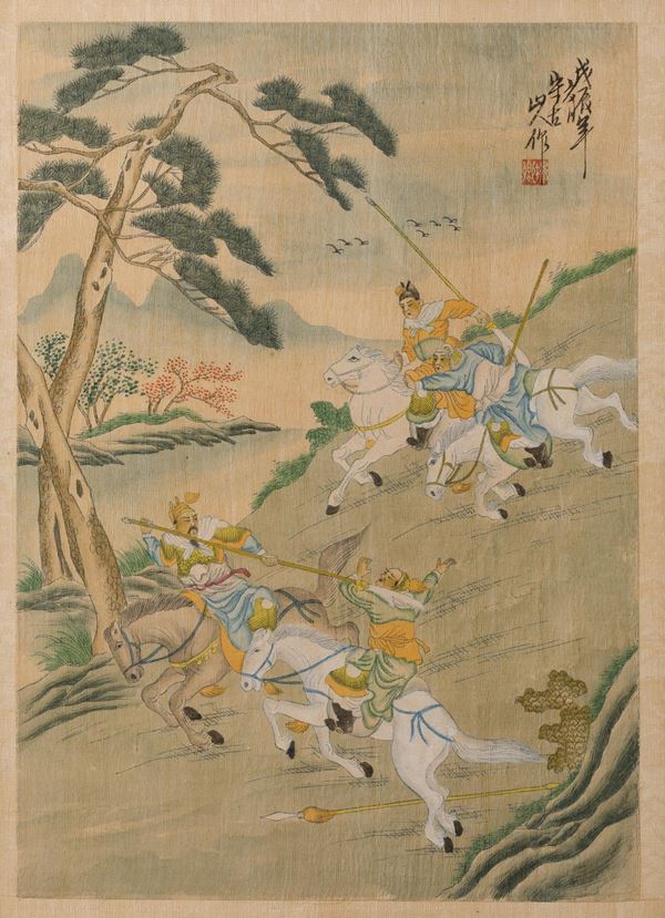 Sette dipinti su carta raffiguranti soggetti diversi, Cina, XX secolo