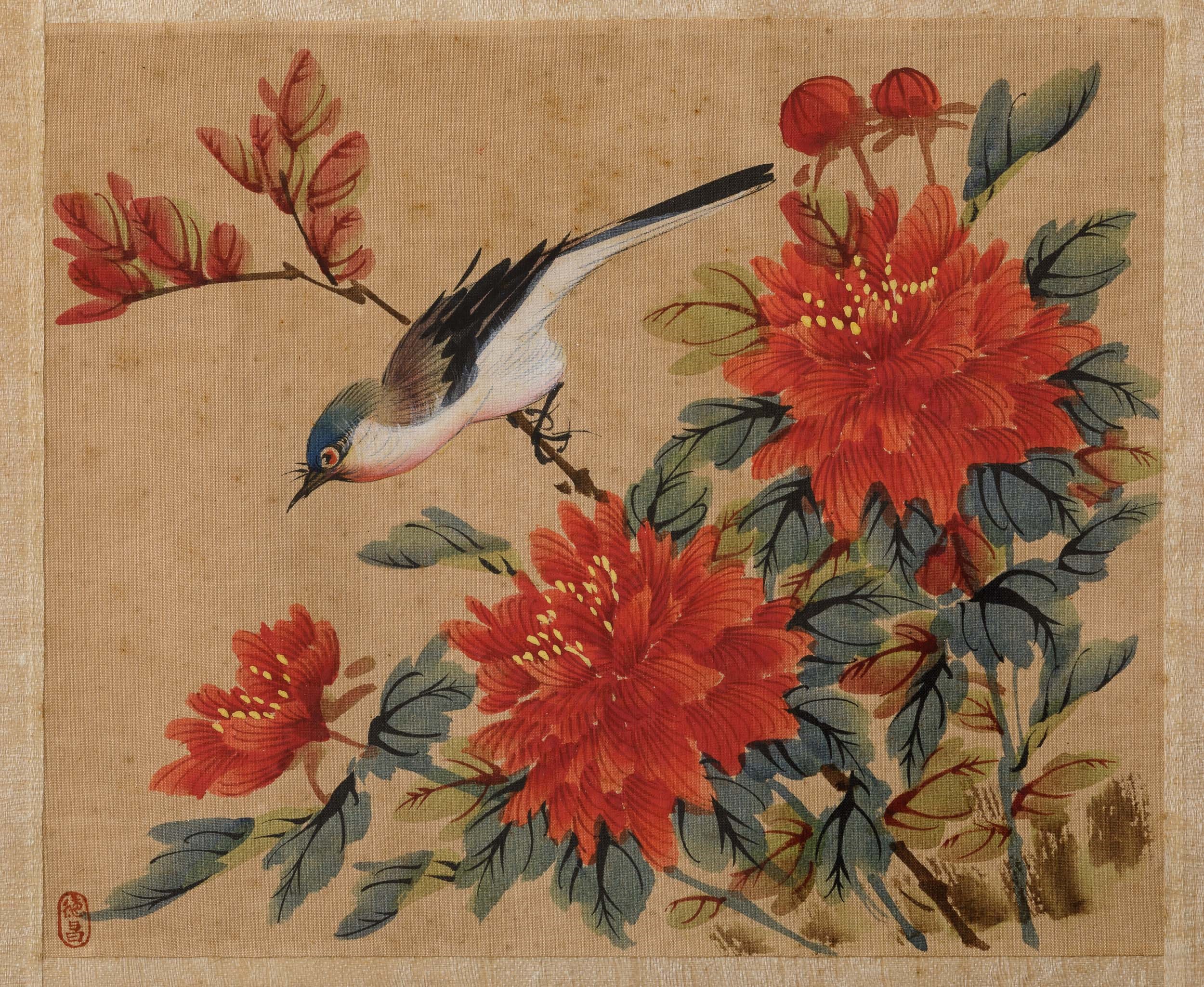 Quattro Dipinti su Seta Raffiguranti Soggetti Naturalistici con Uccellini tra i Rami, Cina, XX Se...