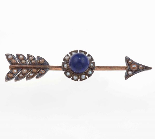 Lapis lazuli, gold and silver brooch