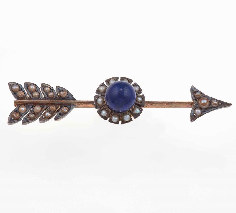 Lapis lazuli, gold and silver brooch  - Auction Jewels - Cambi Casa d'Aste