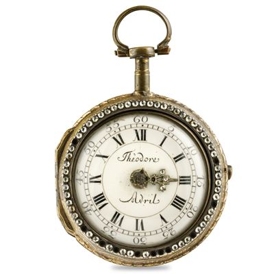 “ T. Avril” Orologio da Tasca in Doppia Cassa in Ottone Dorato al Mercurio, con Smalto al Retro d...