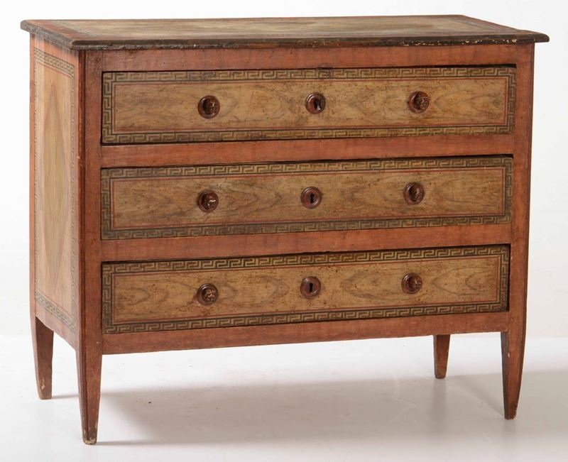 Comò a tre cassetti in legno laccato, XVIII-XIX secolo  - Auction Antiques | Timed Auction - Cambi Casa d'Aste