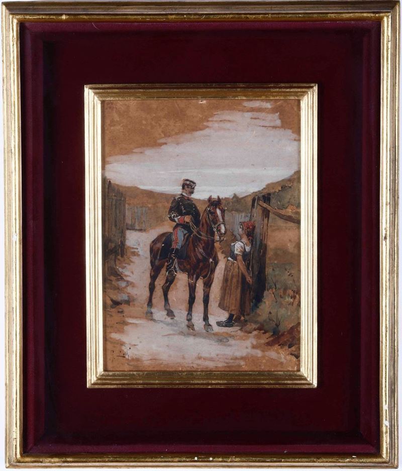 Giacomo Lolli : Giacomo Lolli (Bologna 1857- Bologna 1930) Cavaliere e contadina  - Auction 19th-20th century paintings - Cambi Casa d'Aste