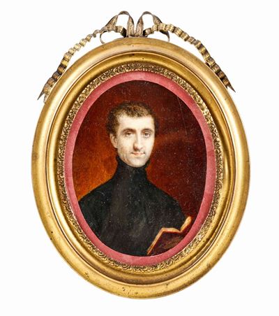Miniatura su Avorio "ritratto di Prelato". XIX-XX Secolo