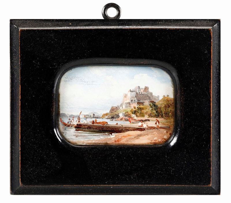 Miniatura "Veduta di Napoli".  Teodoro Duclere (1816-1869)  - Asta Argenti da Collezione e Objets de Vertu - I - Cambi Casa d'Aste
