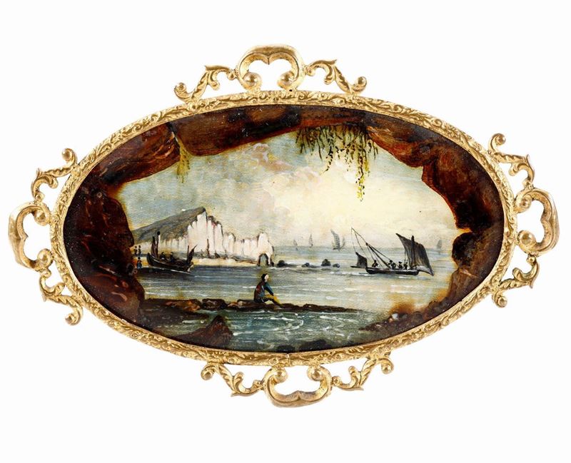 Miniatura raffigurante paesaggio marino con scogliera e pescatori  - Auction Collectors' Silvers and Objets de Vertu - I - Cambi Casa d'Aste