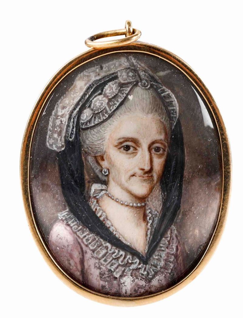 Miniatura su avorio raffigurante ritratto di donna anziana. XIX secolo  - Auction Collectors' Silvers and Objets de Vertu - I - Cambi Casa d'Aste