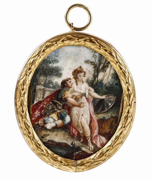 Miniatura su avorio raffigurante scena mitologica. XIX secolo