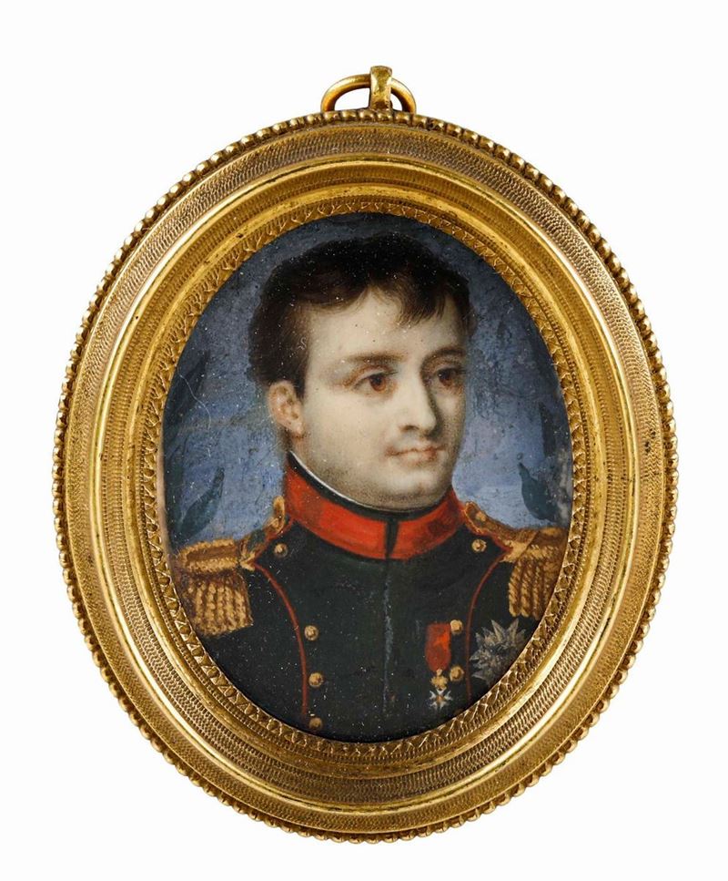 Miniatura su avorio raffigurante il giovane Napoleone. Francia XIX secolo  - Asta Argenti da Collezione e Objets de Vertu - I - Cambi Casa d'Aste