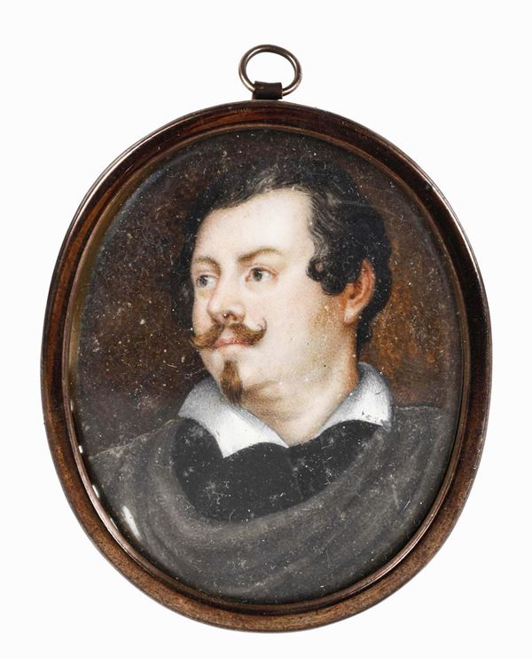 Miniatura con ritratto virile (Balzac ?). XIX secolo