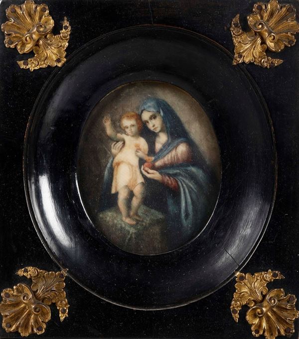 Miniatura su avorio "Madonna con Bambino". XIX-XX secolo