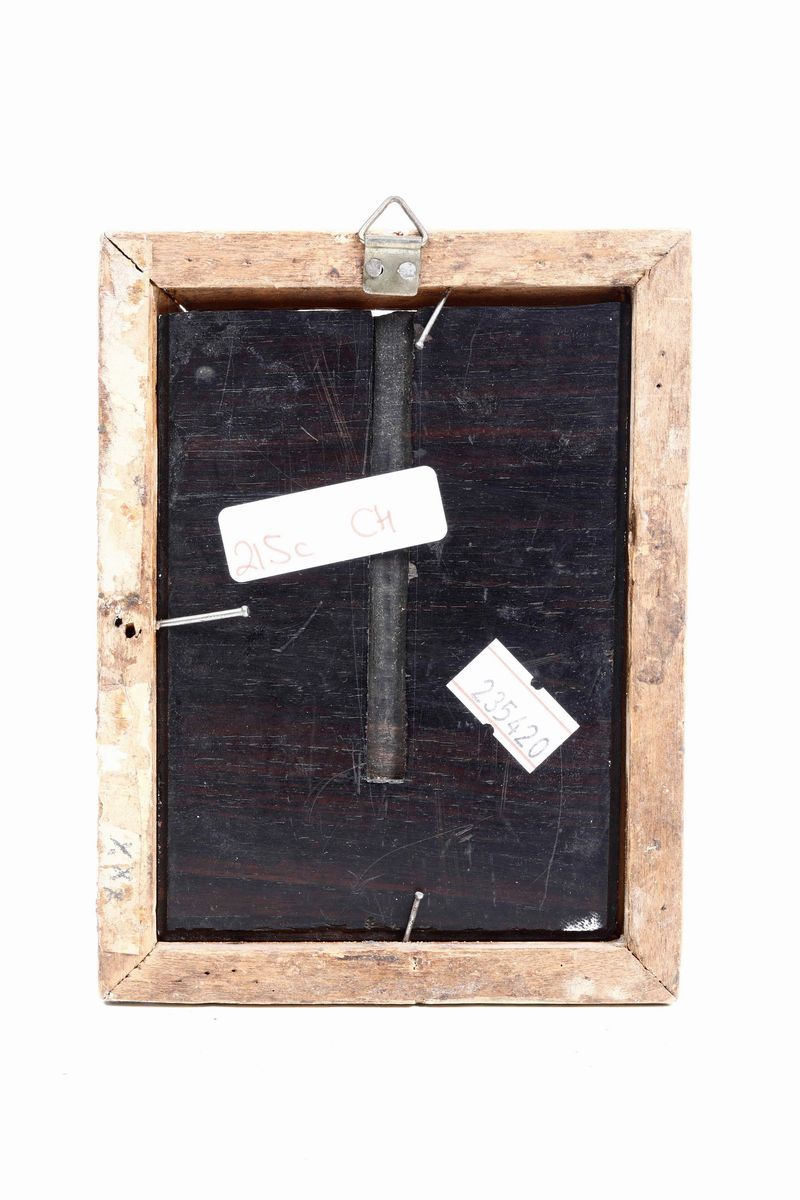 Miniatura Ad Olio su Tavola "paesaggio con Albero e Figura". XIX Secolo