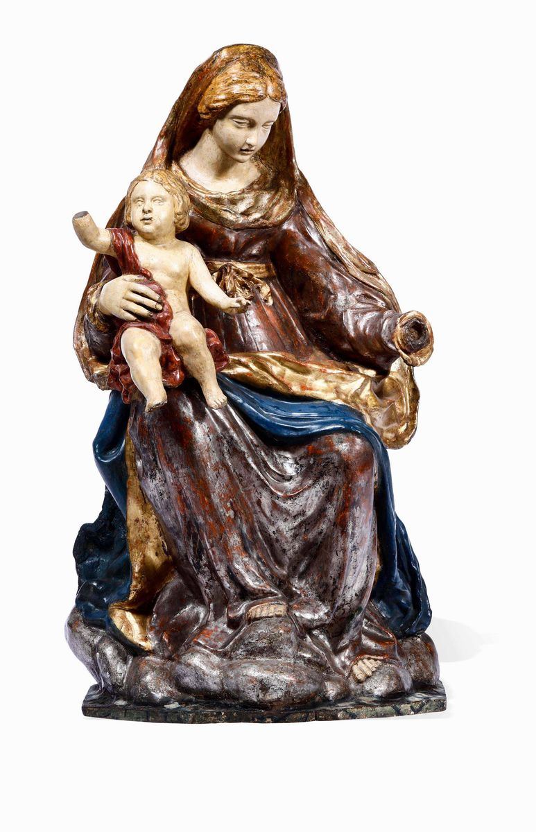 Madonna con Bambino Plasticatore dell'Italia centrale, XVII-XVIII secolo  - Asta Opere e arredi da collezioni lombarde e altre provenienze - Cambi Casa d'Aste