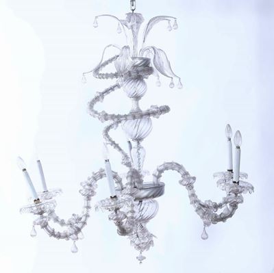 Lampadario a Sei Luci in Vetro di Murano. XIX-XX Secolo