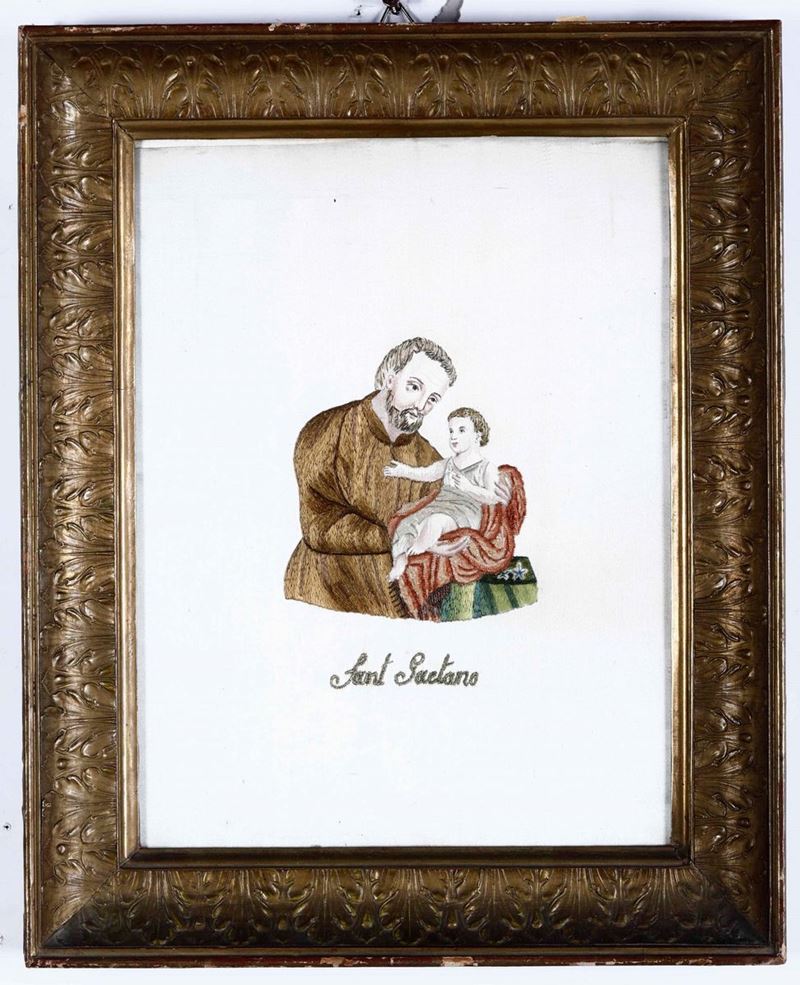 Ricamo raffigurante San Gaetano  - Auction Antiques | Timed Auction - Cambi Casa d'Aste