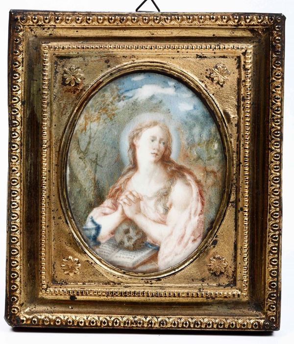 Miniatura su avorio "Maddalena penitente". Ignoto del XVIII secolo