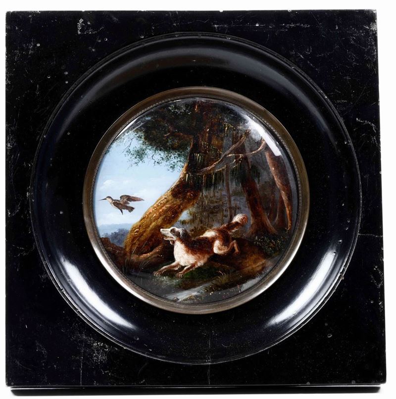 Miniatura su rame "Scena di caccia". XIX secolo  - Auction Collectors' Silvers and Objets de Vertu - I - Cambi Casa d'Aste
