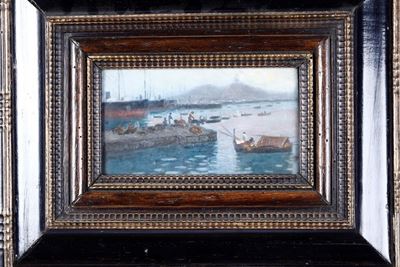 Pittore del XX Secolo Marina con Pescatori