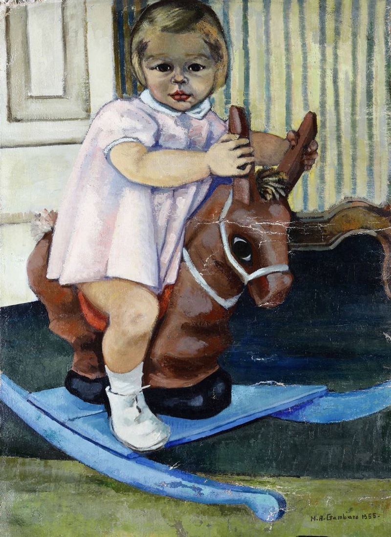 Maria Antonietta Gambaro (1929-1981) Bimba sul dondolo  - Auction 19th-20th century paintings - Cambi Casa d'Aste
