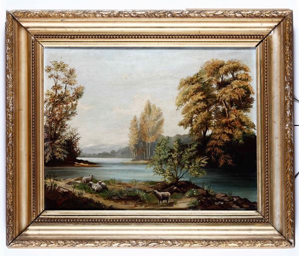 Pittore del XIX-XX secolo Paesaggio Fluviale