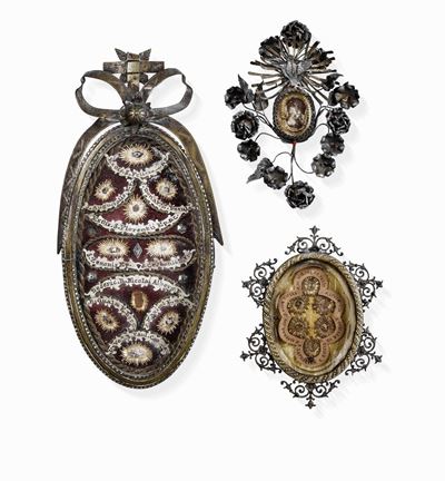 Tre Pendenti Filigrana e Lamina D'argento, Metallo Dorato e Argentato Arte Italiana del XVIII-XIX...