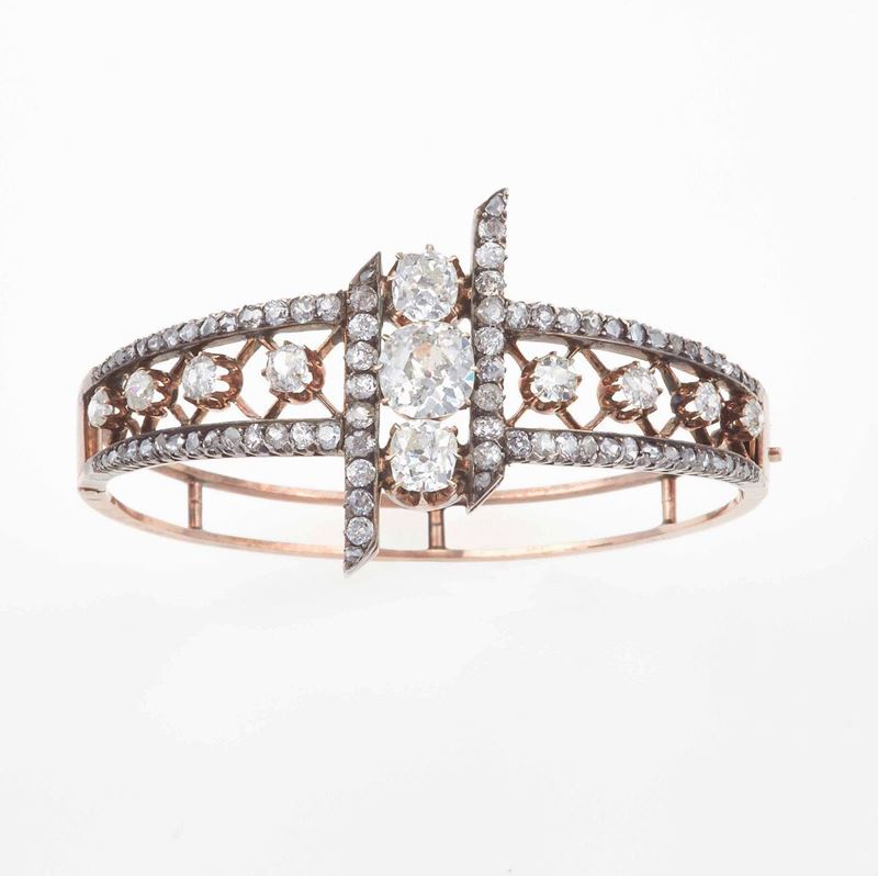 Bracciale rigido con diamanti di vecchio taglio  - Auction Fine Jewels - III - Cambi Casa d'Aste