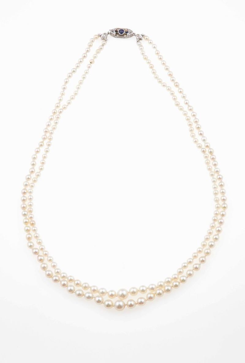 Collana a due fili di perle naturali e coltivate  - Asta Fine Jewels - III - Cambi Casa d'Aste