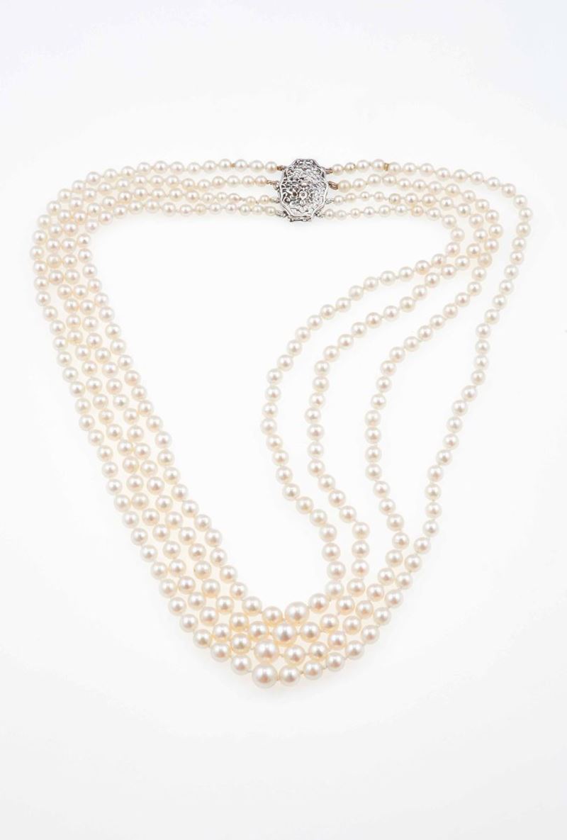 Collana a quattro fili di perle coltivate e naturali  - Asta Fine Jewels - III - Cambi Casa d'Aste