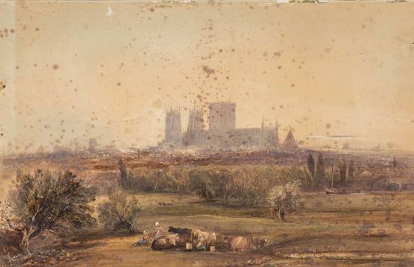William Eddowes Turner (1820 - 1885) ambito di Paesaggio con Cattedrale di York