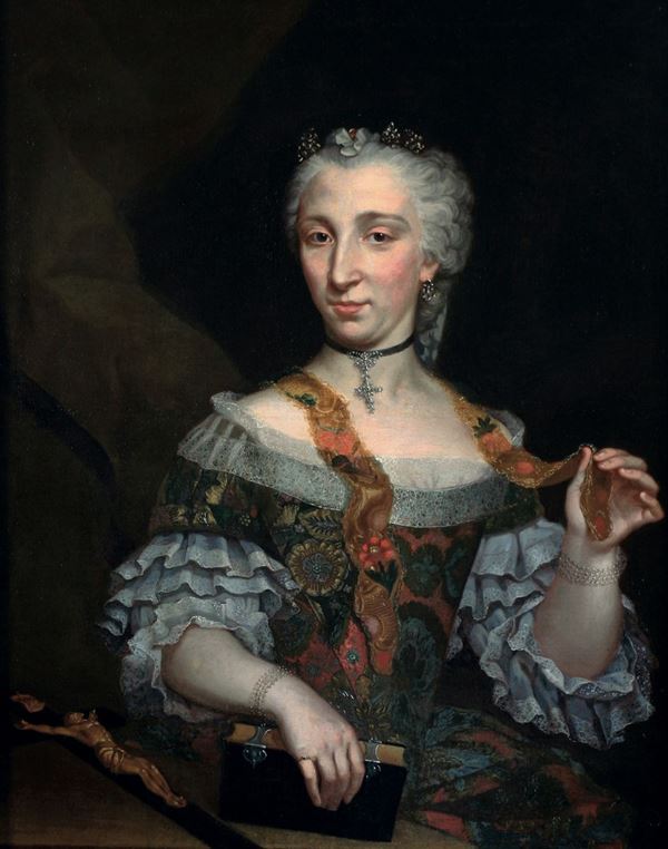 Scuola del XVIII secolo Ritratto di dama con merletti