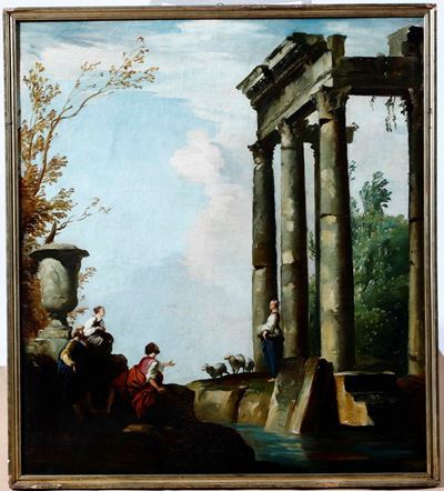 Costantino Brumidi (1805-1880)capriccio con Architetture