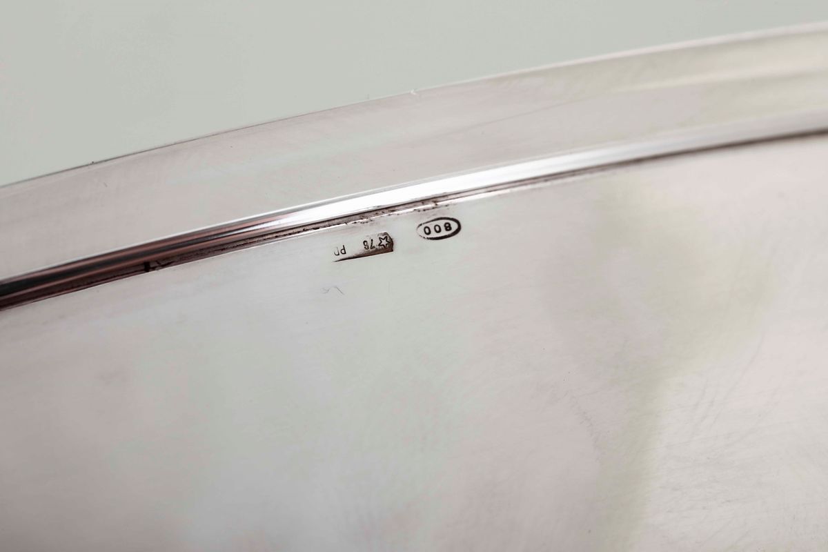 Coppa Centrotavola in Argento. Argenteria Italiana del XX Secolo. Argentiere Calegaro, Padova
