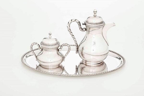 Servizio da tè in argento. Argenteria italiana del XX secolo. Argentiere Rossi & Arcandi, Vicenza