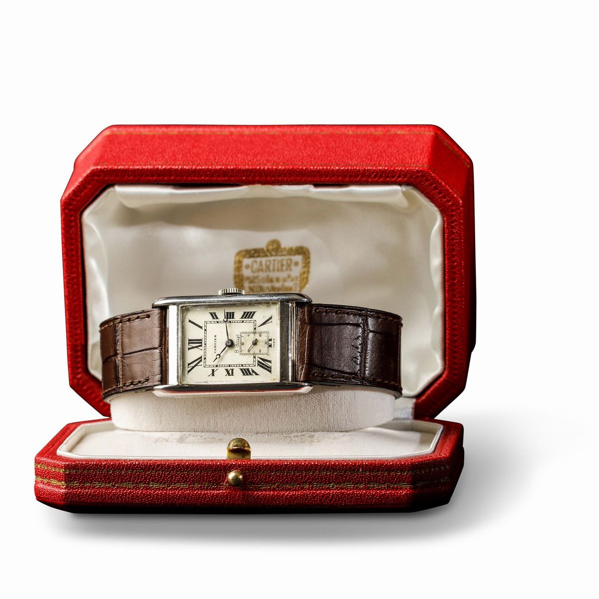 Cartier Paris - Rarissimo Tank D'acciaio Anni '20 con Movimento European Watch And Clock Co. Extr...