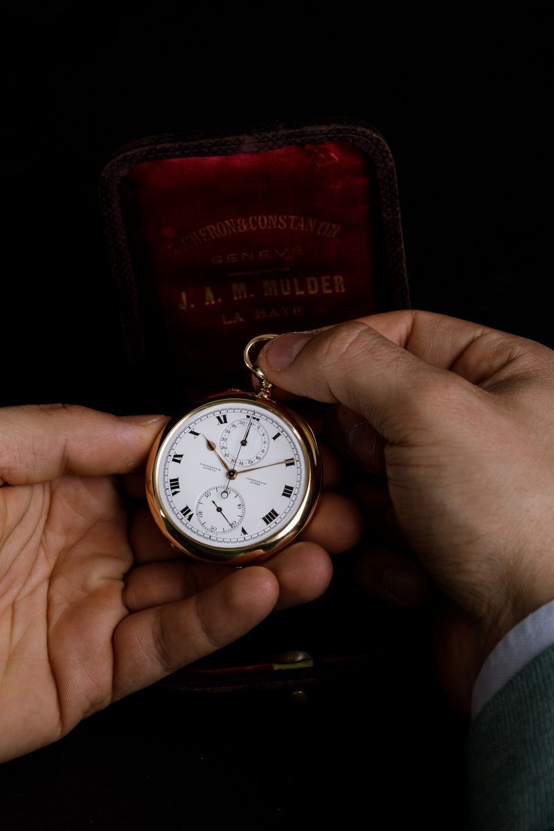 Vacheron & Constantin - Prestigioso Cronografo da Tasca Monopulsante con Quadrante in Smalto e Co...