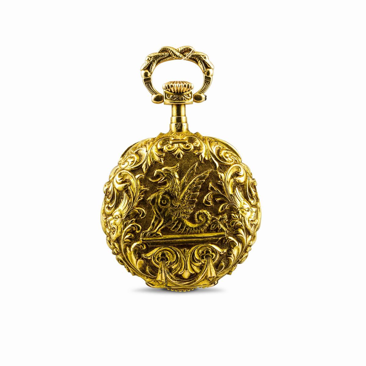 Omega - Raffinato Orologio da Collo con Decori Finemente Cesellati a Mano, Quadrante in Smalto co...