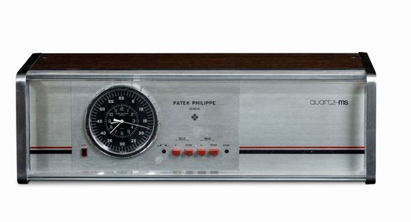 PATEK PHILIPPE - MS Quartz, orologio elettronico Master Clock con la funzione di centralina madre in alluminio spazzolato e legno sintetico, anni '70.