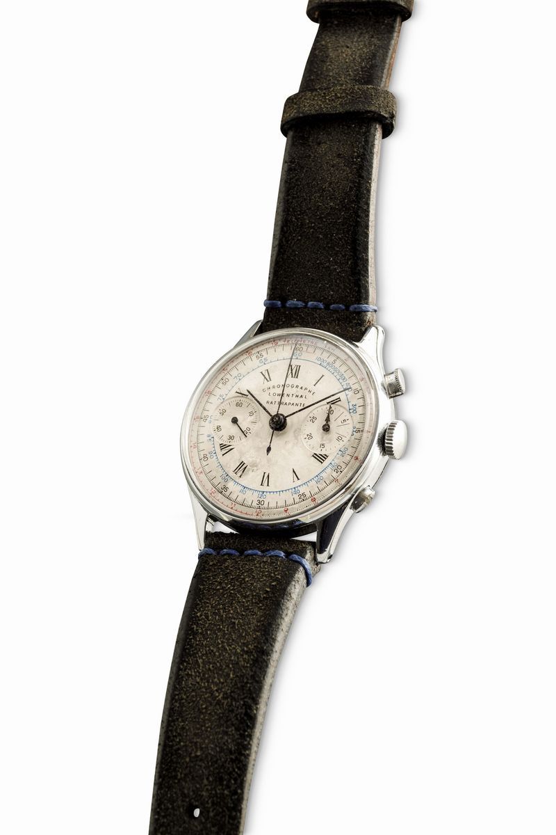 Lowenthal - Cronografo Monorattrappante in Acciaio, Fondello a Pressione, Anni '40. Orologio Prof...