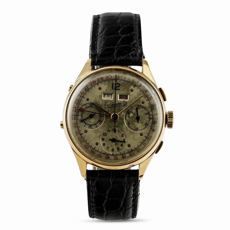 EBERHAD - Datocompax calendario completo e cronografo, oro 18k, carica manuale, anni '50. Con scatola  - Auction Watches and Pocket Watches - Cambi Casa d'Aste