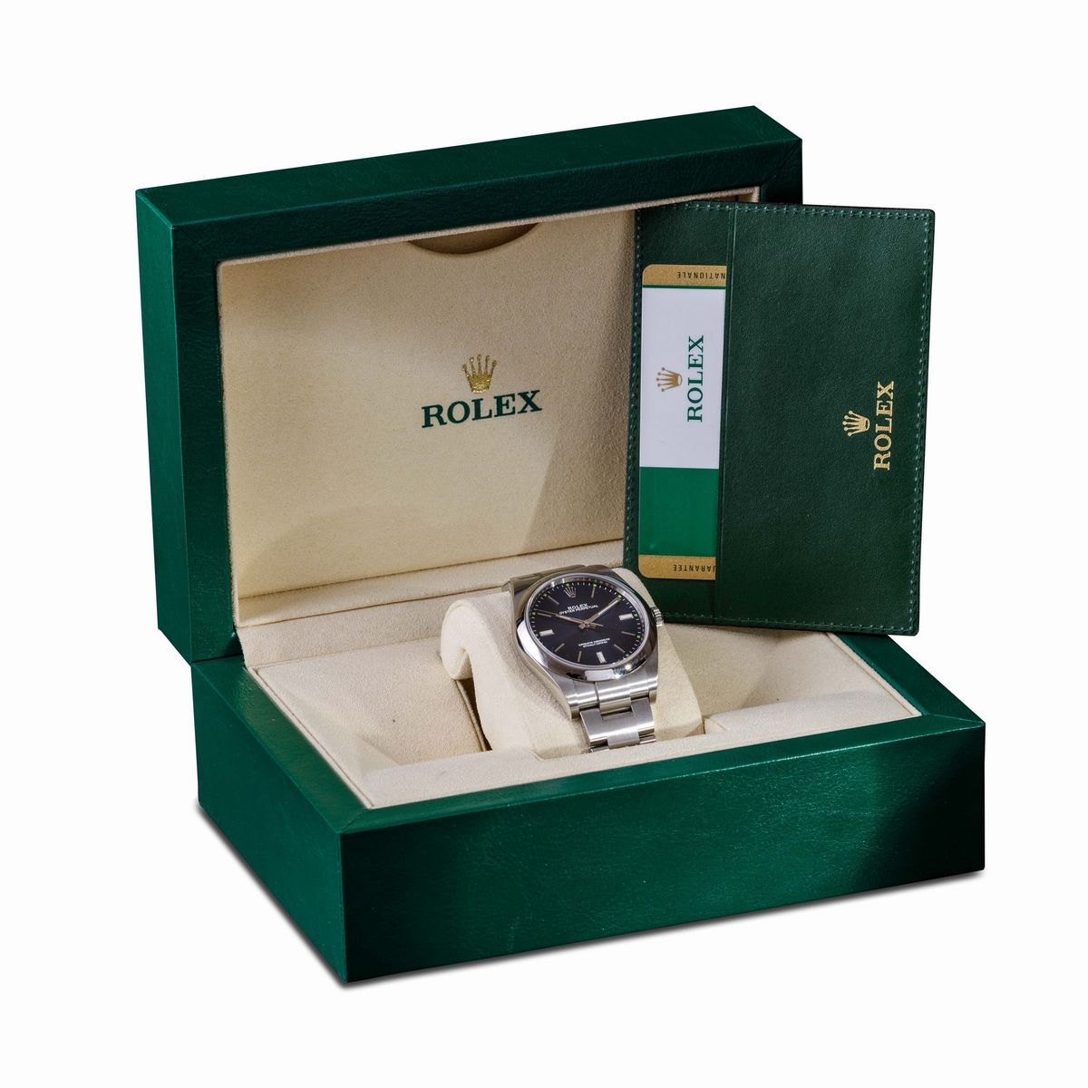 Rolex - Oyster Perpetual Ref 114300, Oyster Acciaio, Quadrante Blu Radiale con Piccoli Indici Ver...